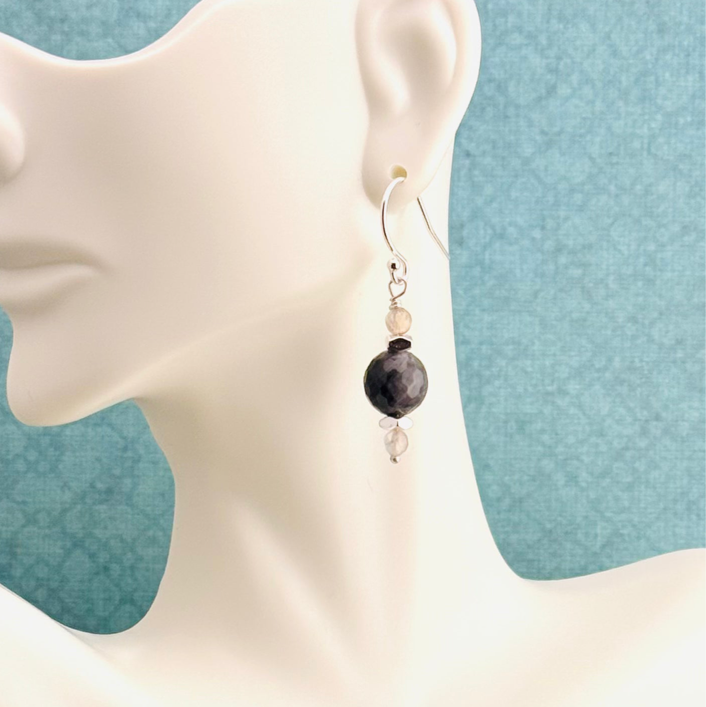 Gray Agate Dangle Earrings 1.5”