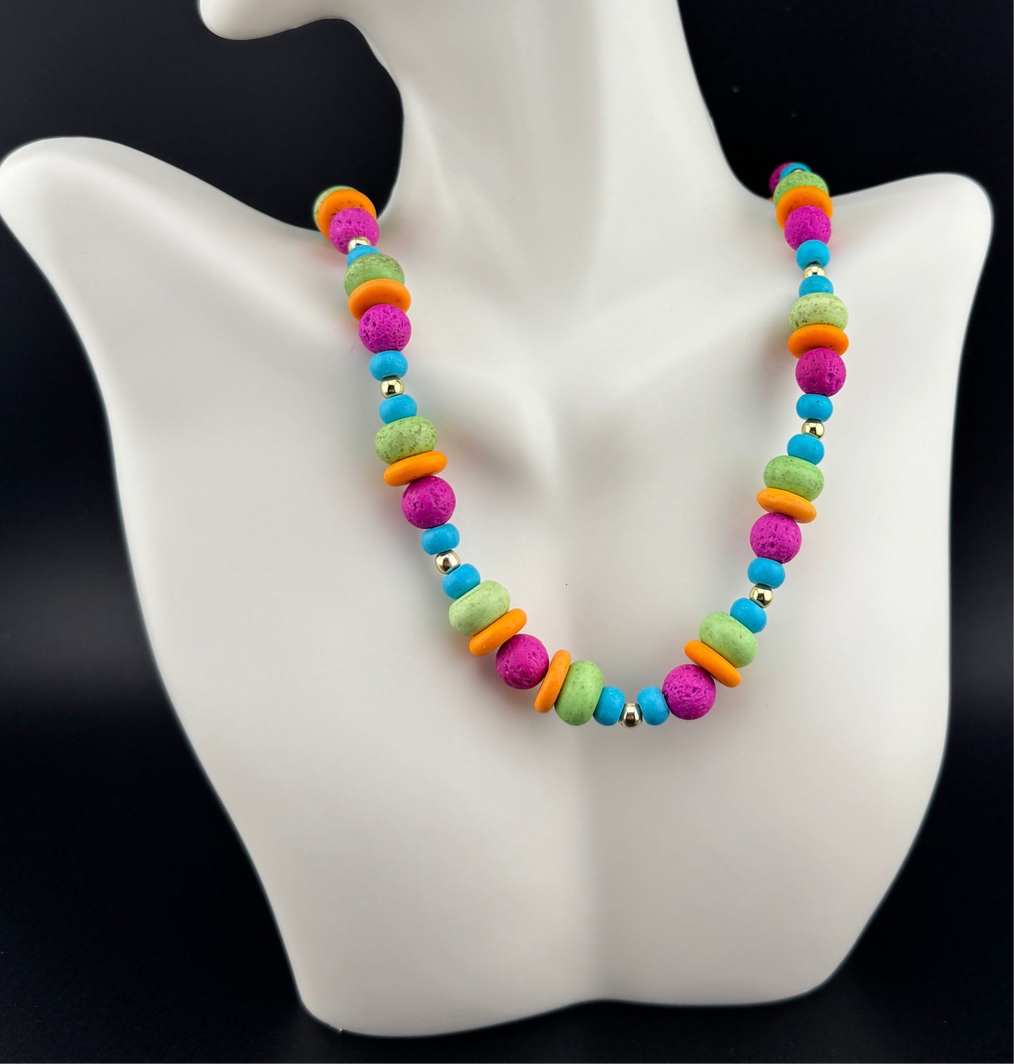 Multi Colored Beads & Gold Necklace 19”