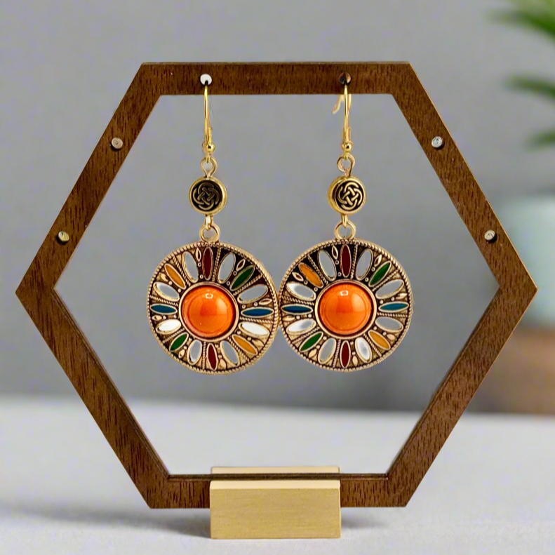 Dangle Earring with a Gold Colorful Charm 2”