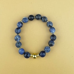 Dark Blue Sodalite with Gold Bracelet 7”