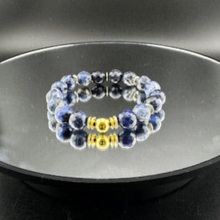Dark Blue Sodalite with Gold Bracelet 7”