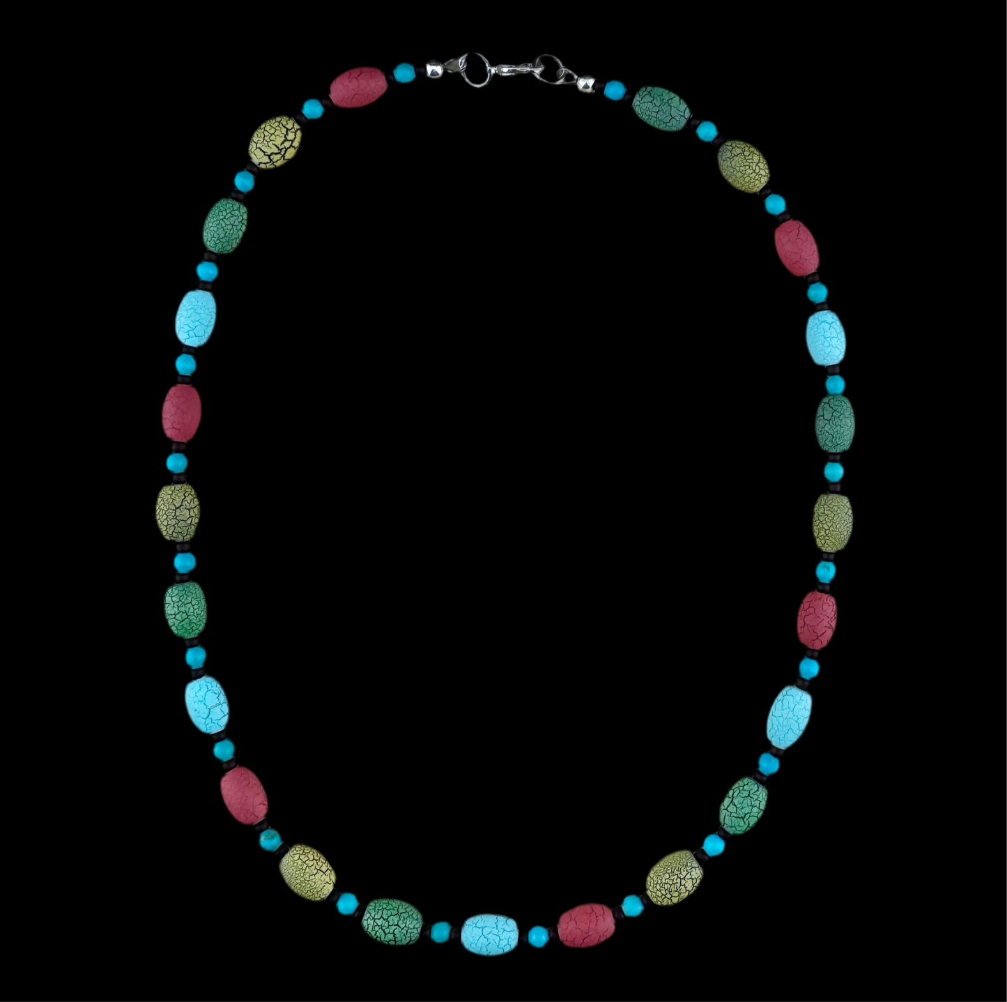 Unique Multicolored Crackled Beaded Necklace 17”