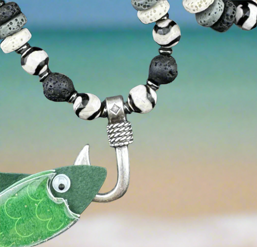 Zebra Agate Fish Hook Necklace 20"
