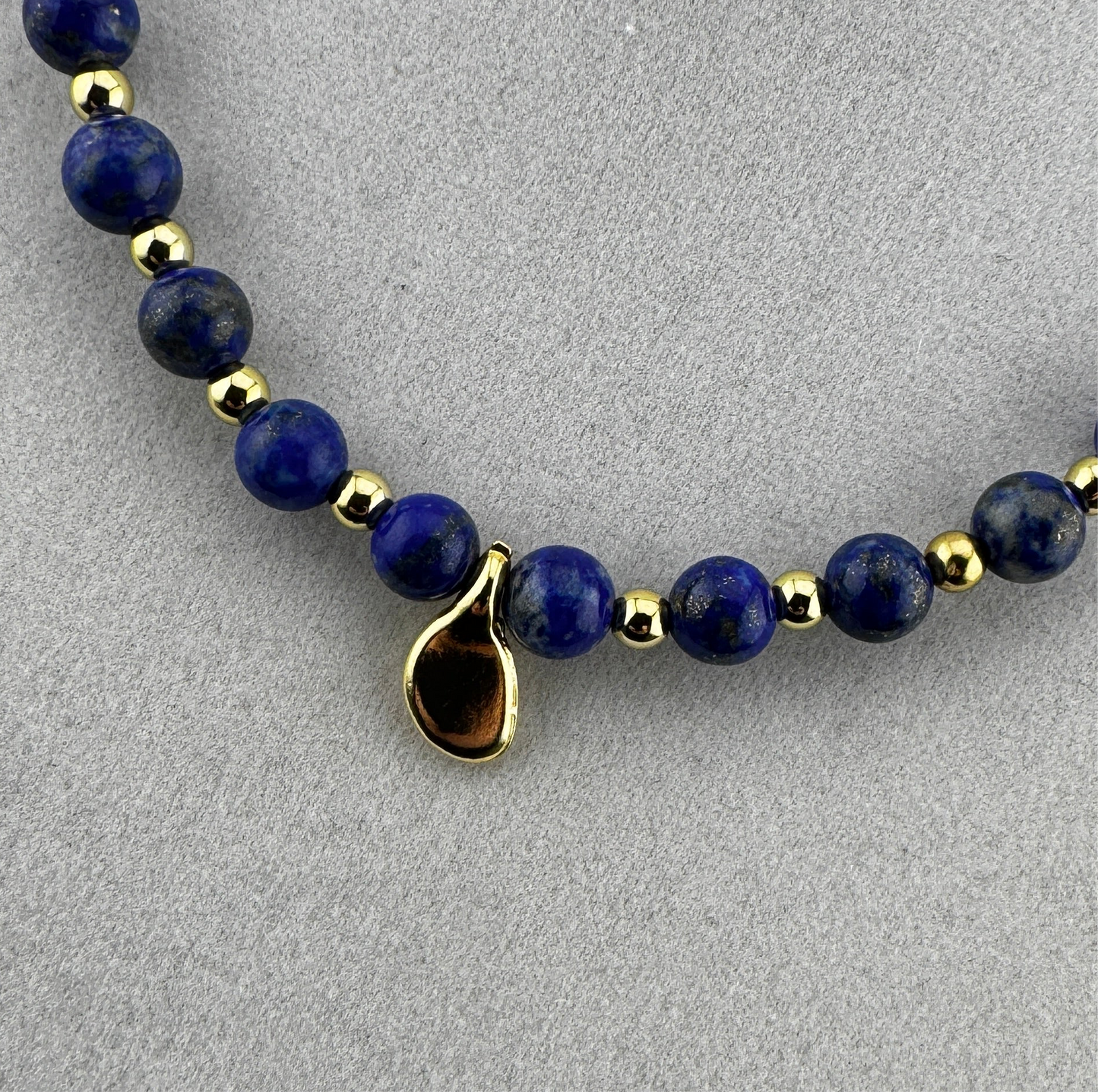 Lapis and Gold Necklace with Unique Focal Bead 16”