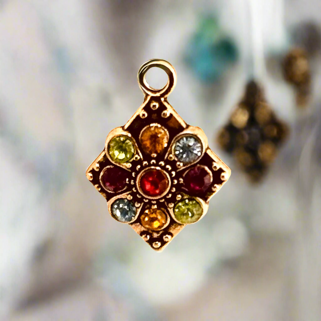 Swarovski Crystal Earrings with Multi Color Rhinestone & Gold Charms 2”