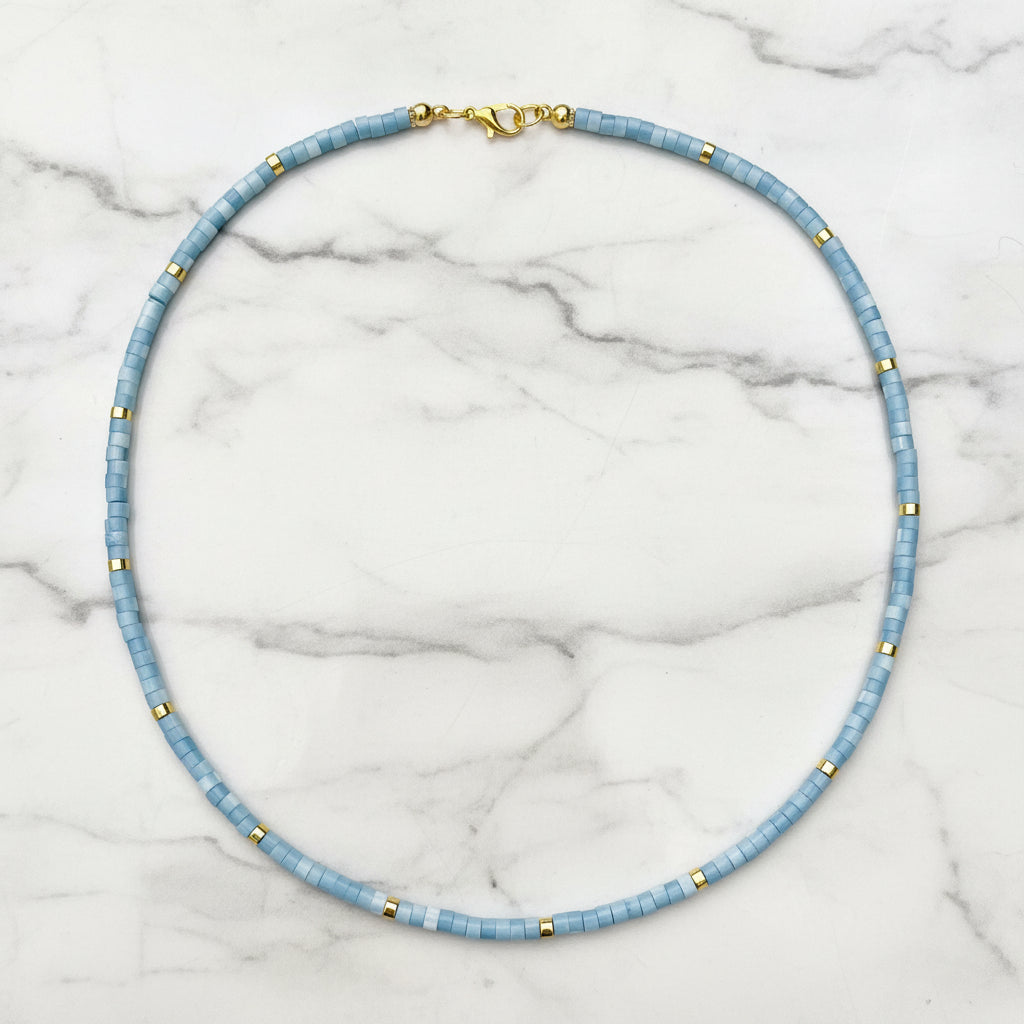 Blue Lace Agate Tube Necklace 14”