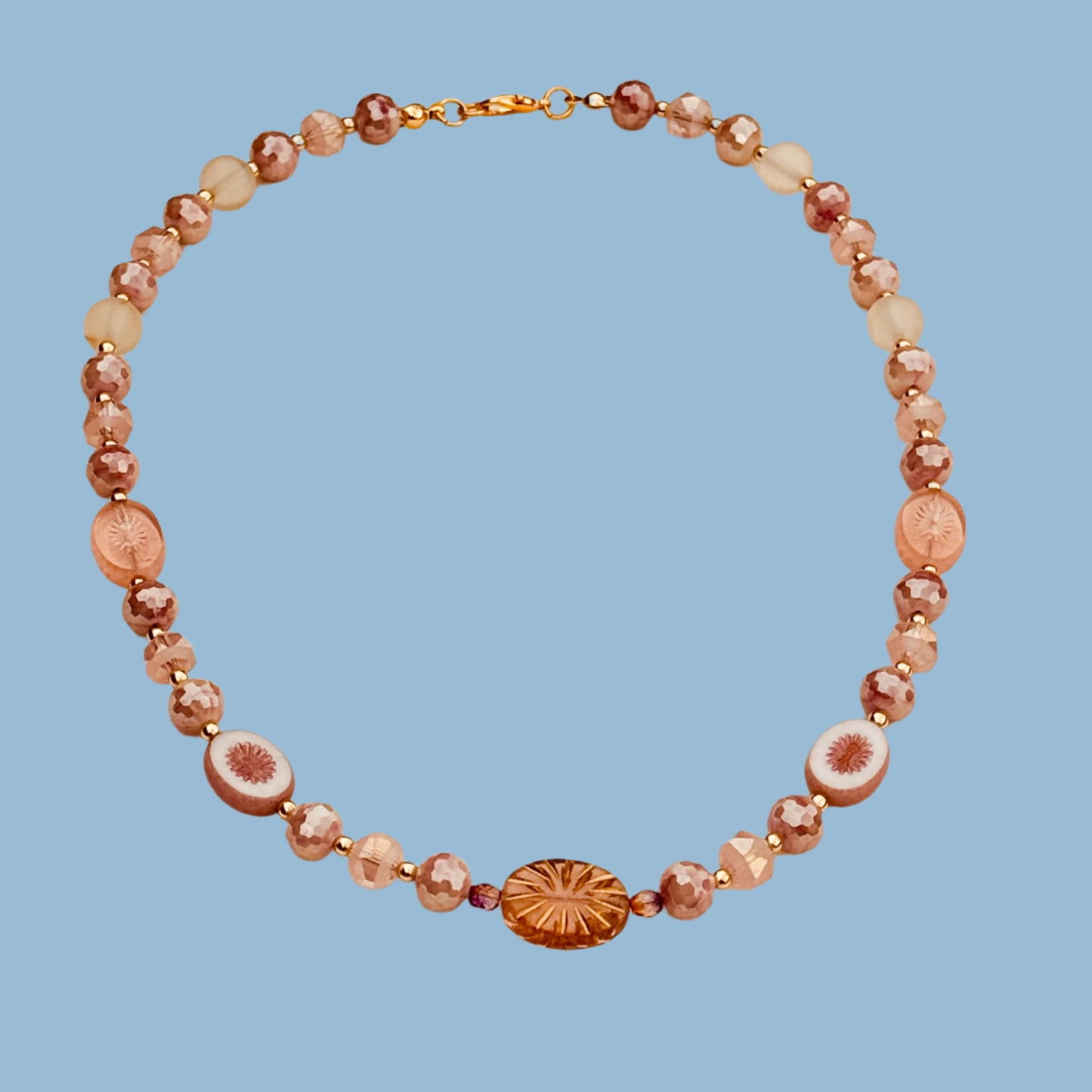 Pink Blush Czech Beaded Necklace 17"