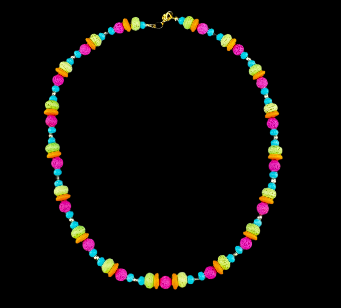 Multi Colored Beads & Gold Necklace 19”