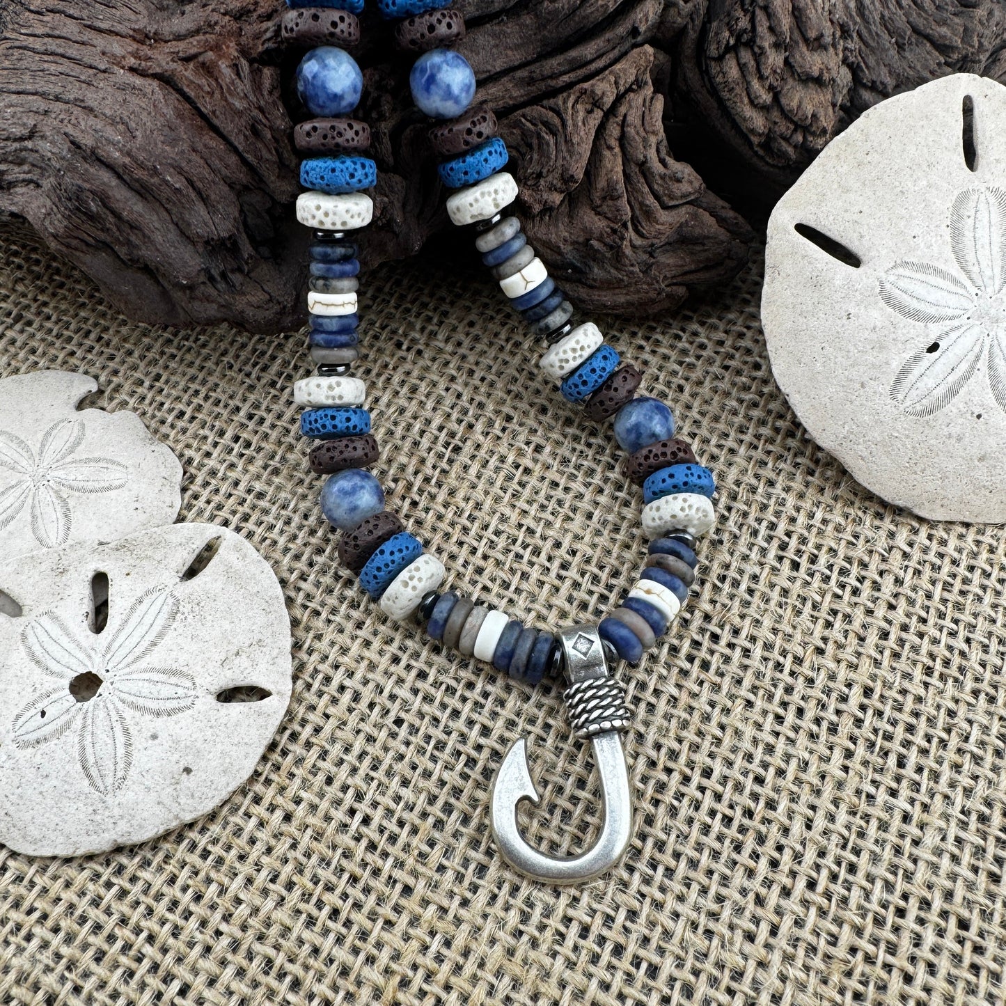 Blue Lagoon Fish Hook Necklace 21"