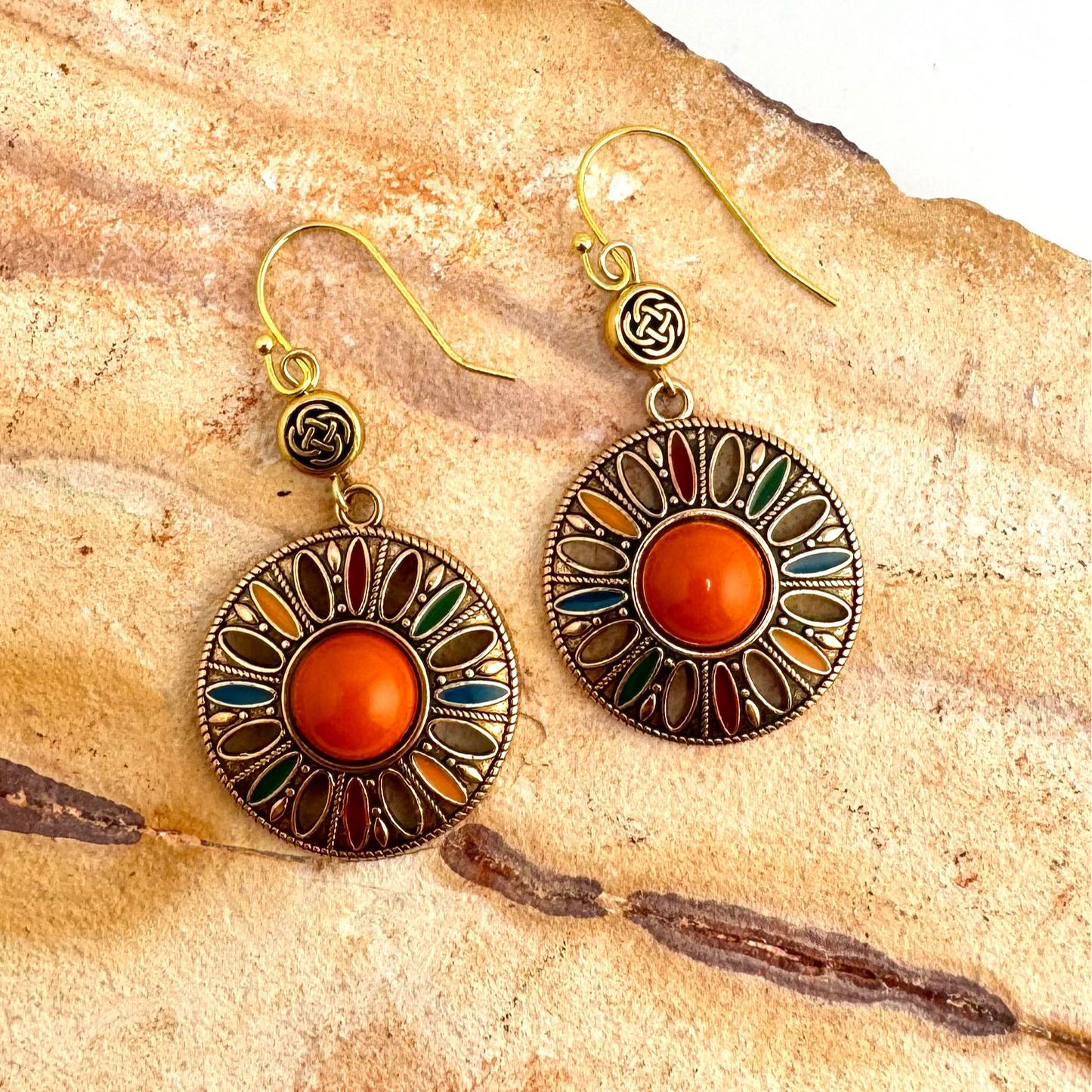Dangle Earring with a Gold Colorful Charm 2”