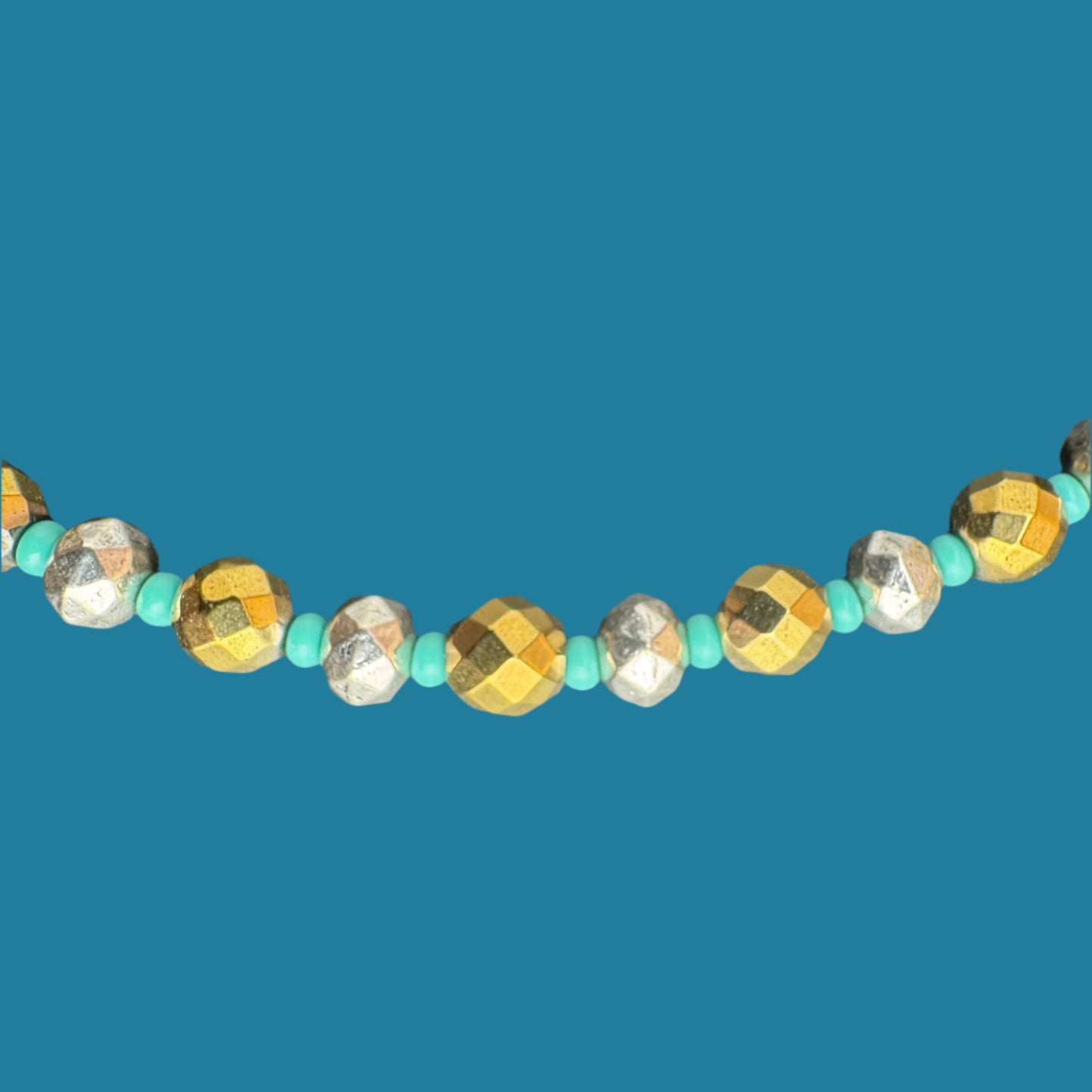 Southwest Charm Necklace with Antique Silver & Gold Beads 19"