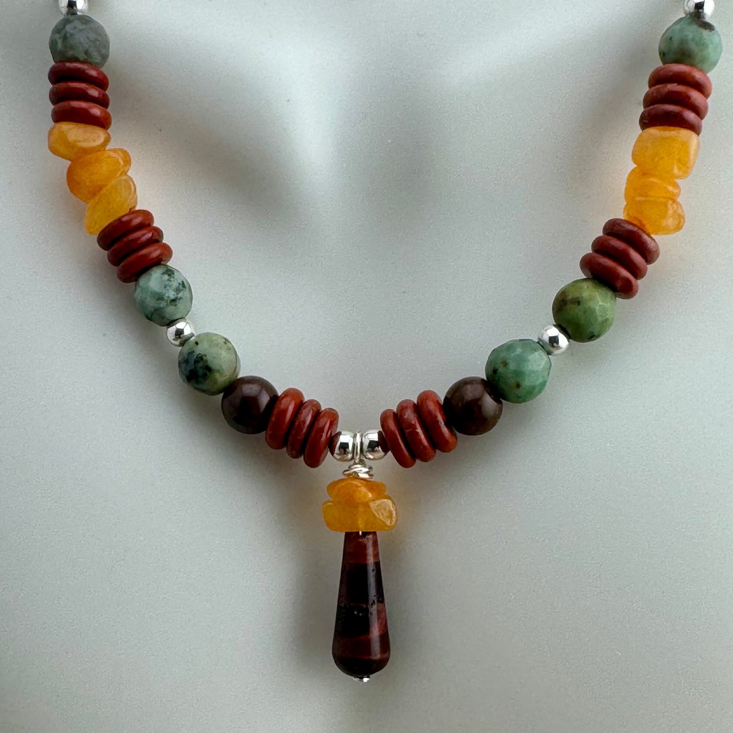 Gemstone Necklace with Luscious Native Fall Colors 18"