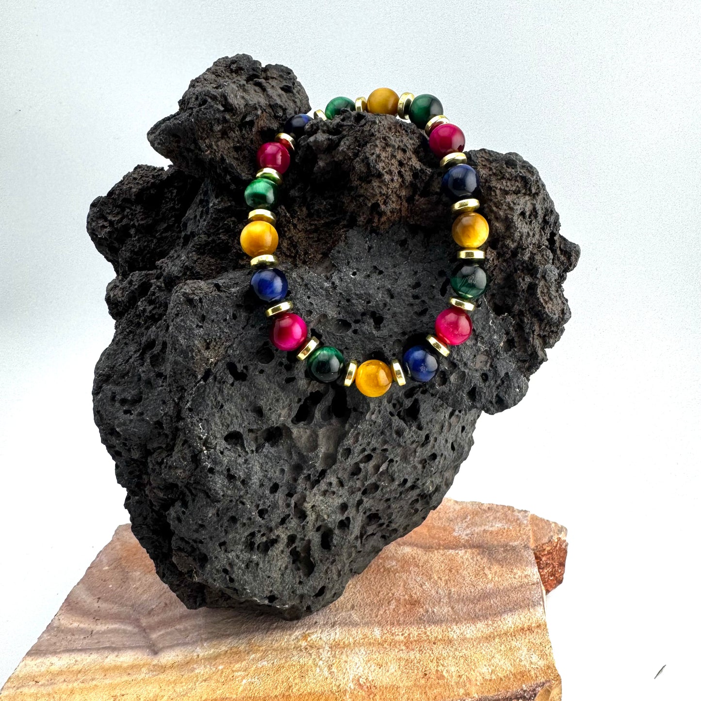 Tigereye Gemstones | 18K Gold-filled Spacer Discs | Multi-colored |
