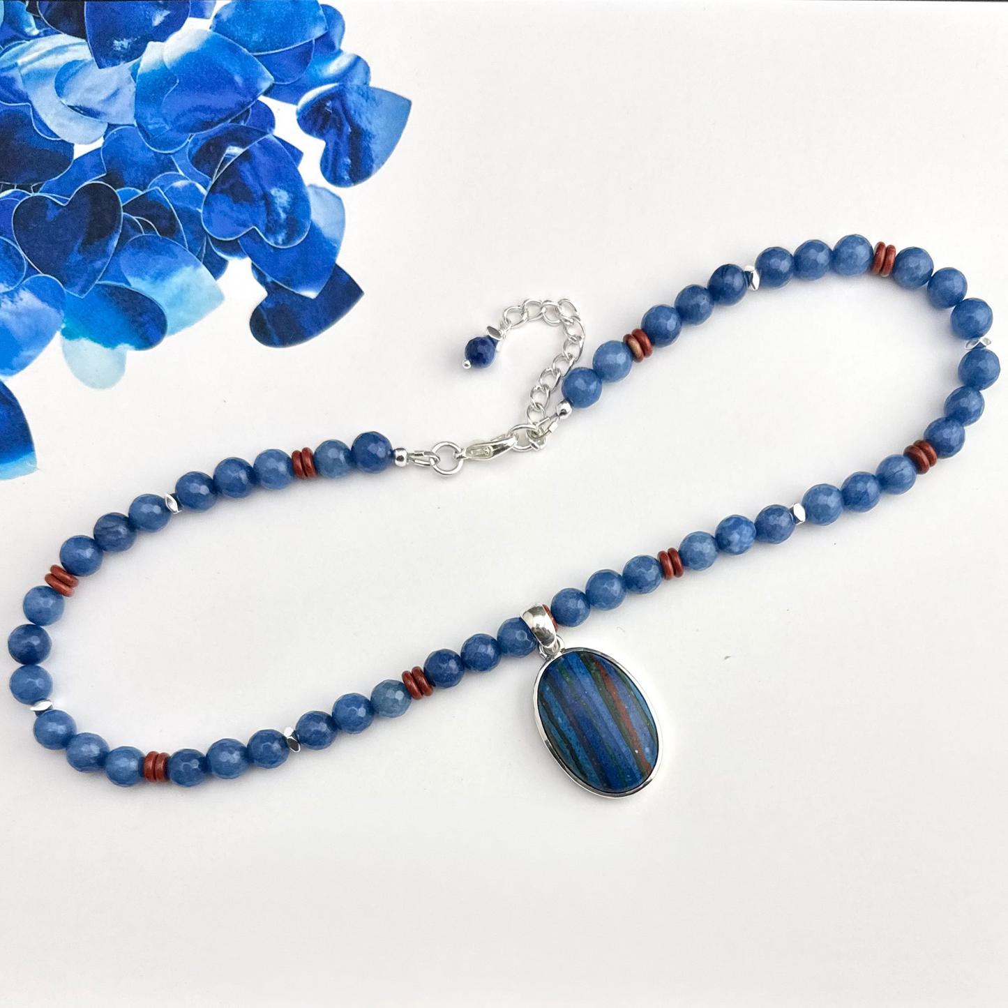 Rainbow Calsilica Pendant Necklace 16.5” 2”Ext