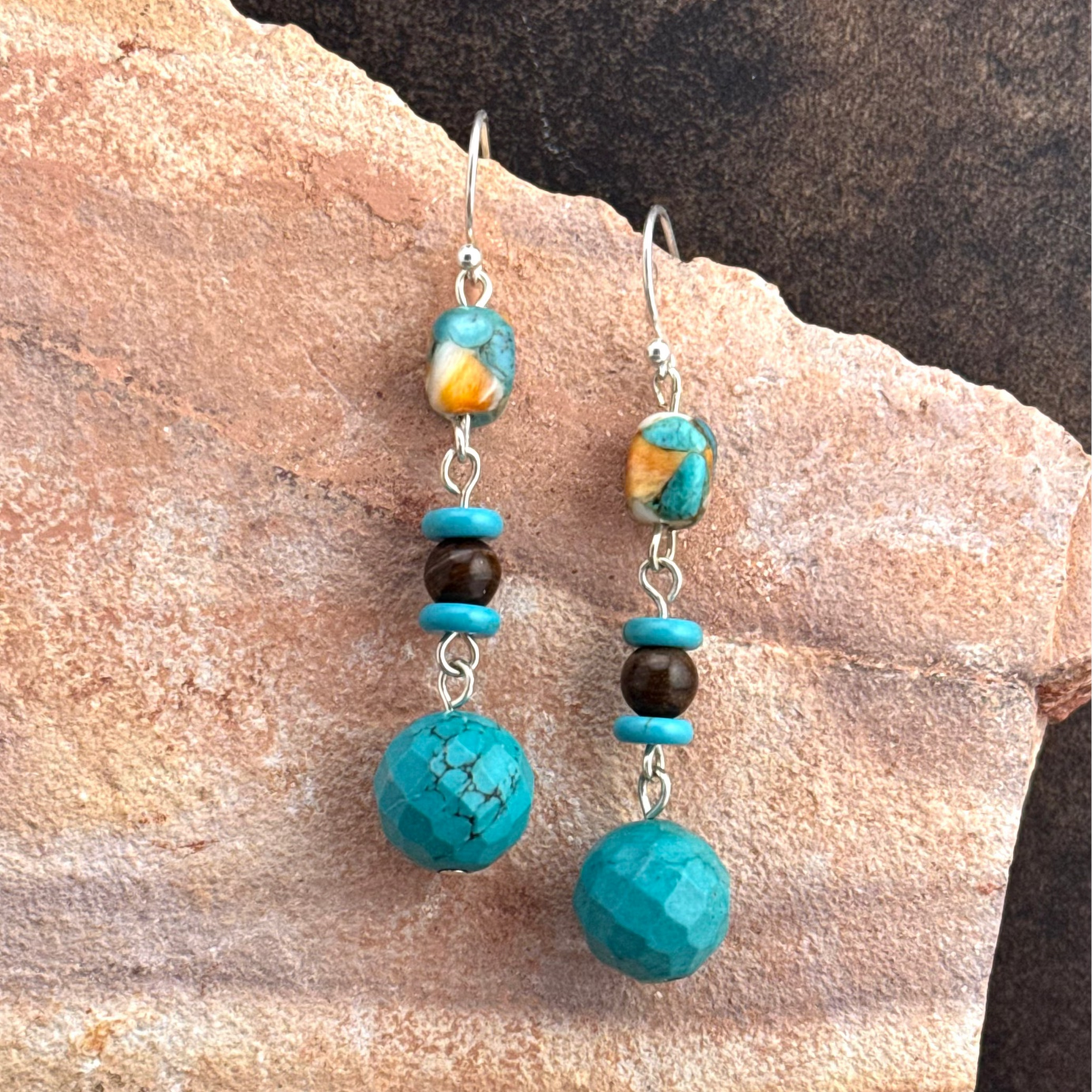 Turquoise & Spiky Oyster Earrings 2.25”
