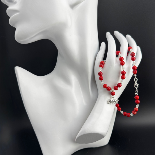 Red and White Necklace with Panther Charm 18"