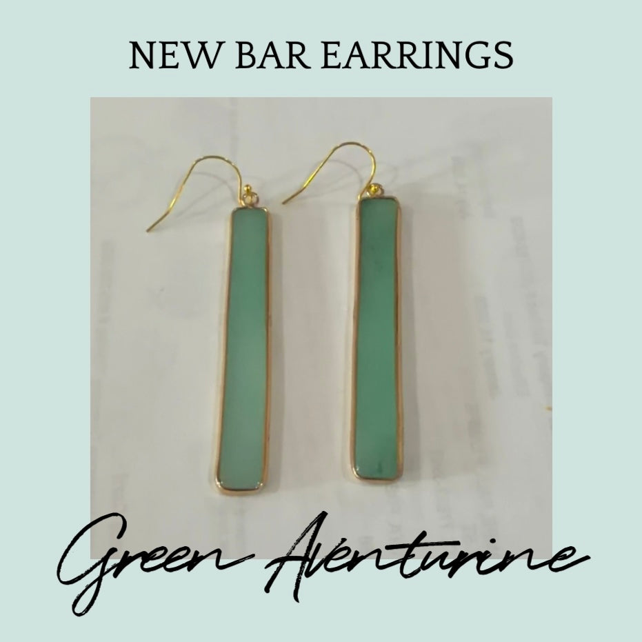 Earrings | Green Aventurine Bar | 18K Gold-filled | 3”