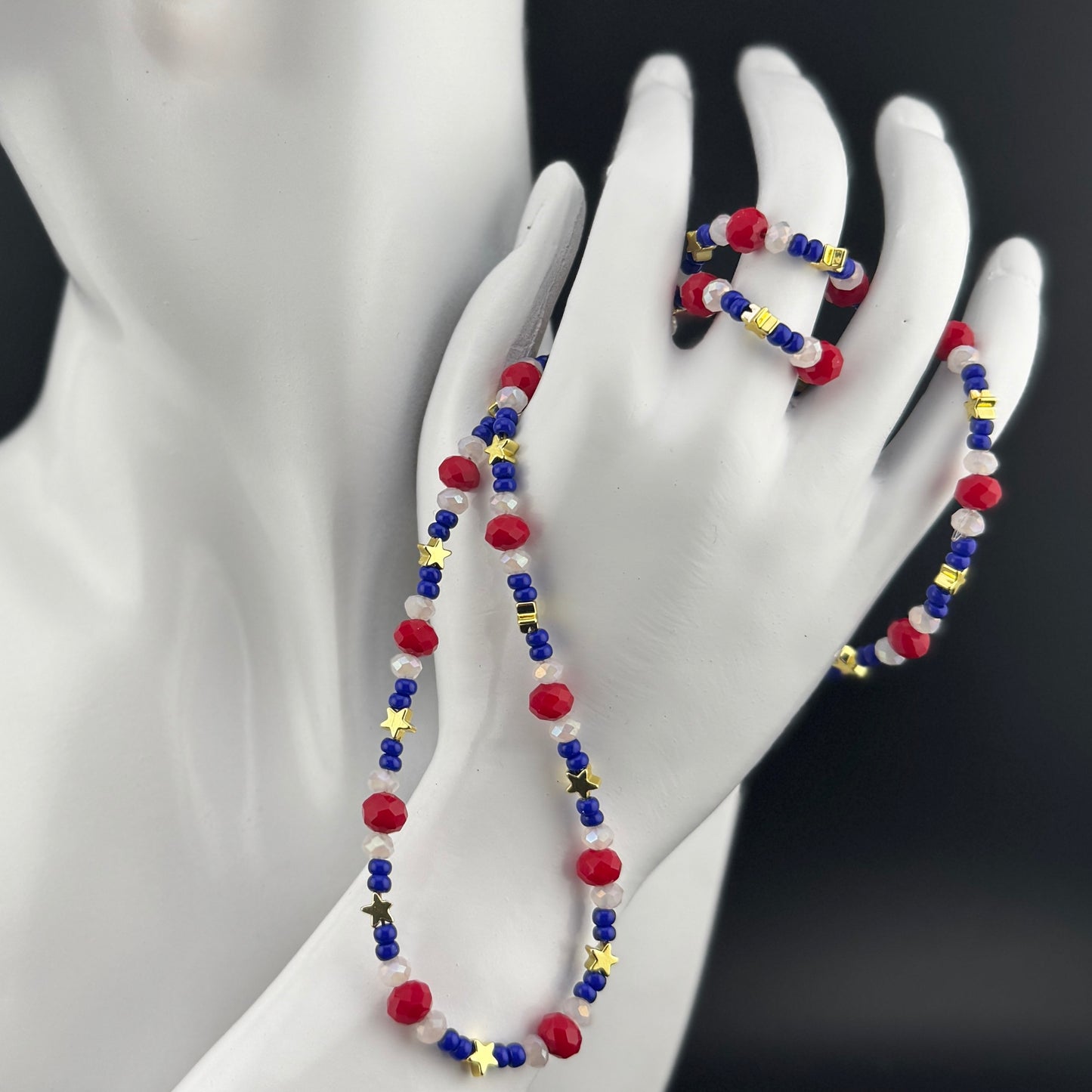 Mini-Star Czech Bead & Seed Bead Necklace 18”