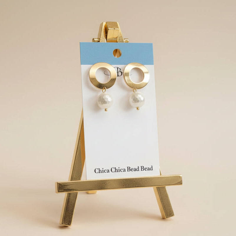 Earrings| Faceted Glass Beads | White | Circular Posts | 1.25"