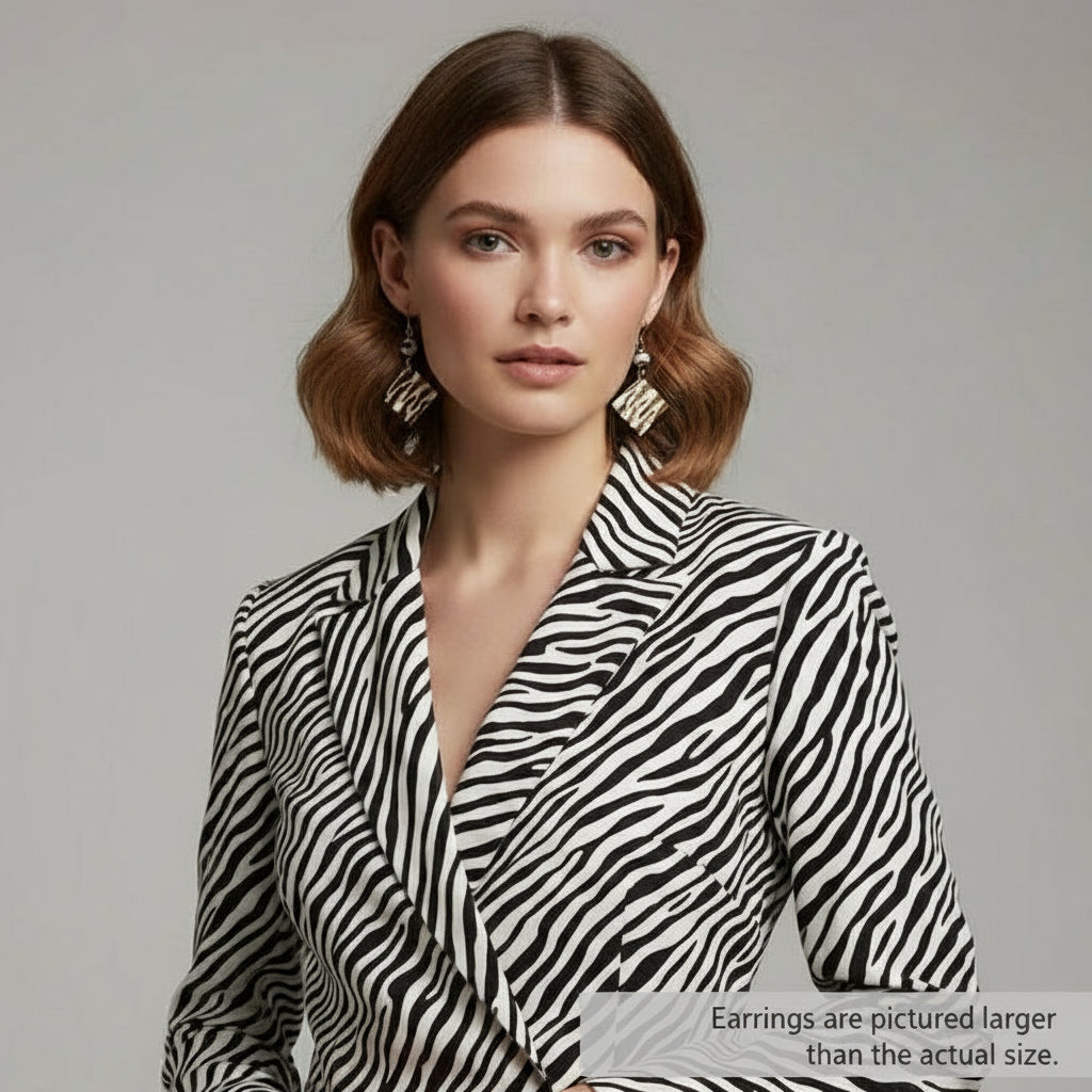 Earrings | Zentangles | Diamond Shape | Zebra Design | Wood-burned | Zebra agate Gemstones | Small Size | 1.5"