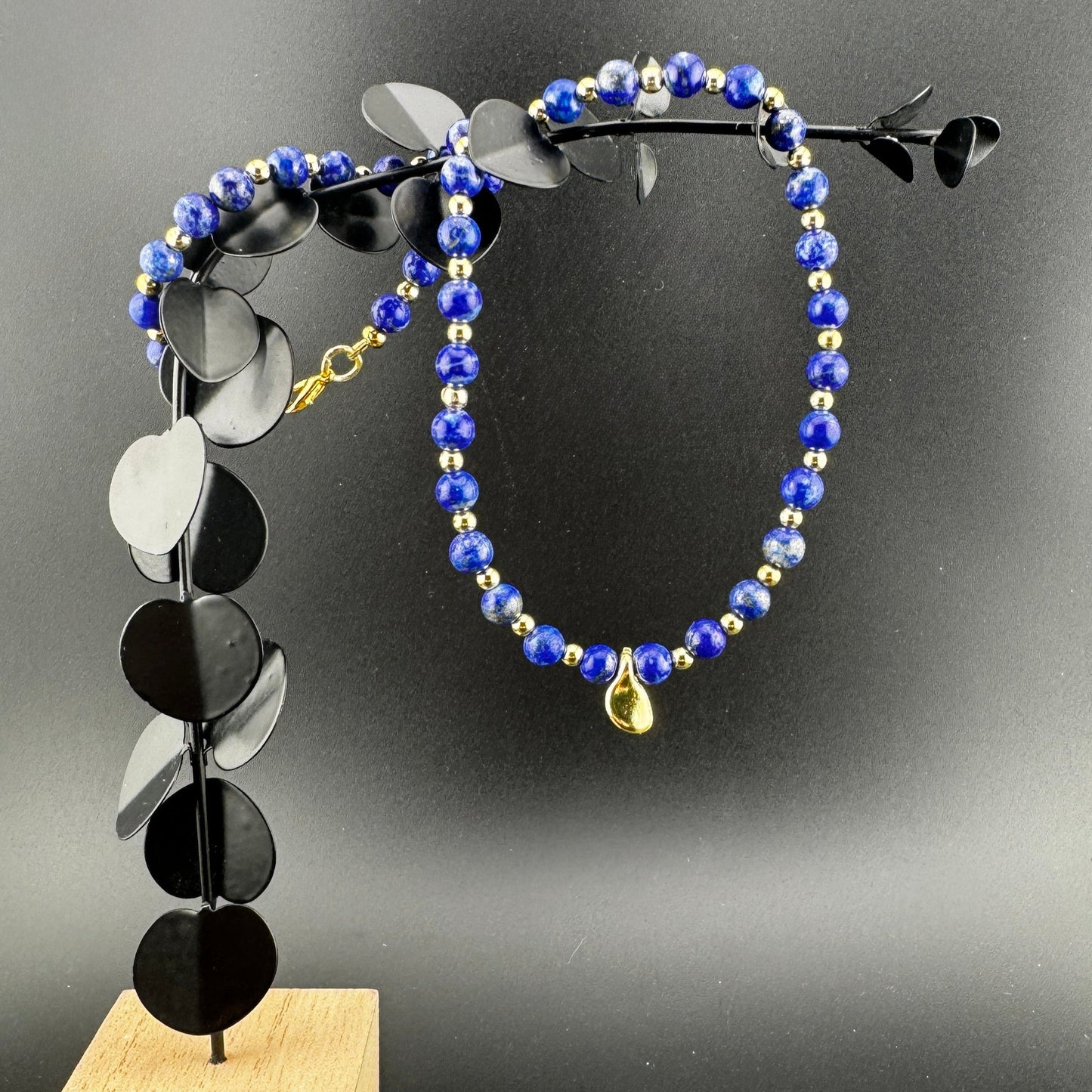 Lapis and Gold Necklace with Unique Focal Bead 16”