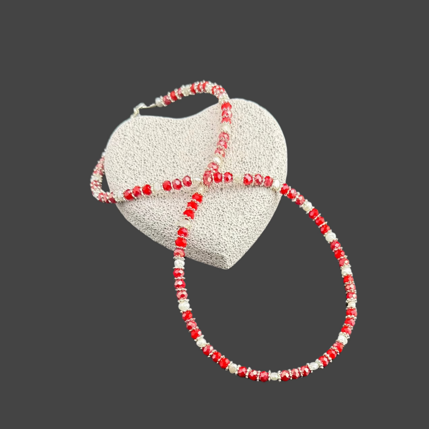 Red and White Minimalist Necklace 16"