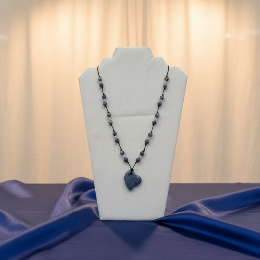 Blue Sodalite Leather Necklace | Blue Aventurine Heart Pendant | 18”