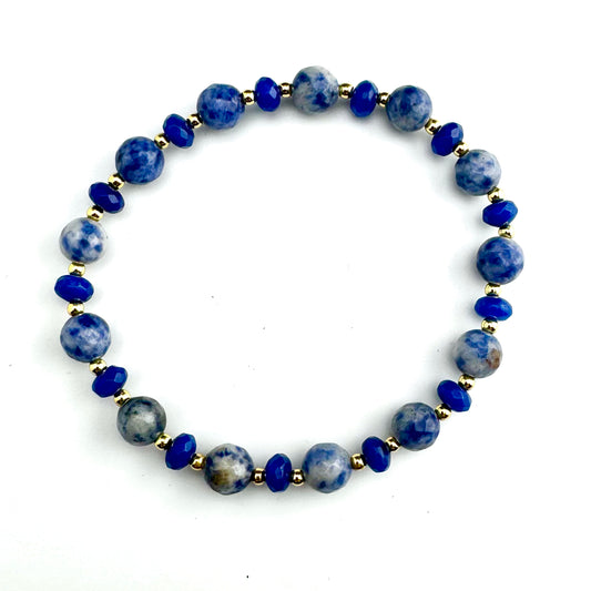Bracelet | Blue Sodalite Gemstones| Blue Glass Rondells |18K Gold-filled Beads