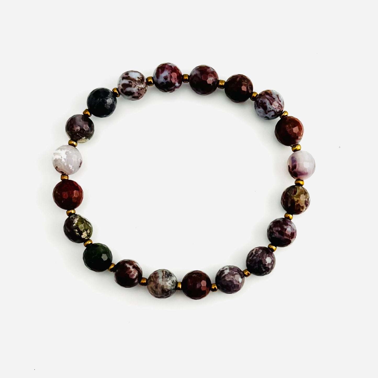 Bracelet | Red Lightning Agate Gemstones | Bronze Seed Beads | Stretch
