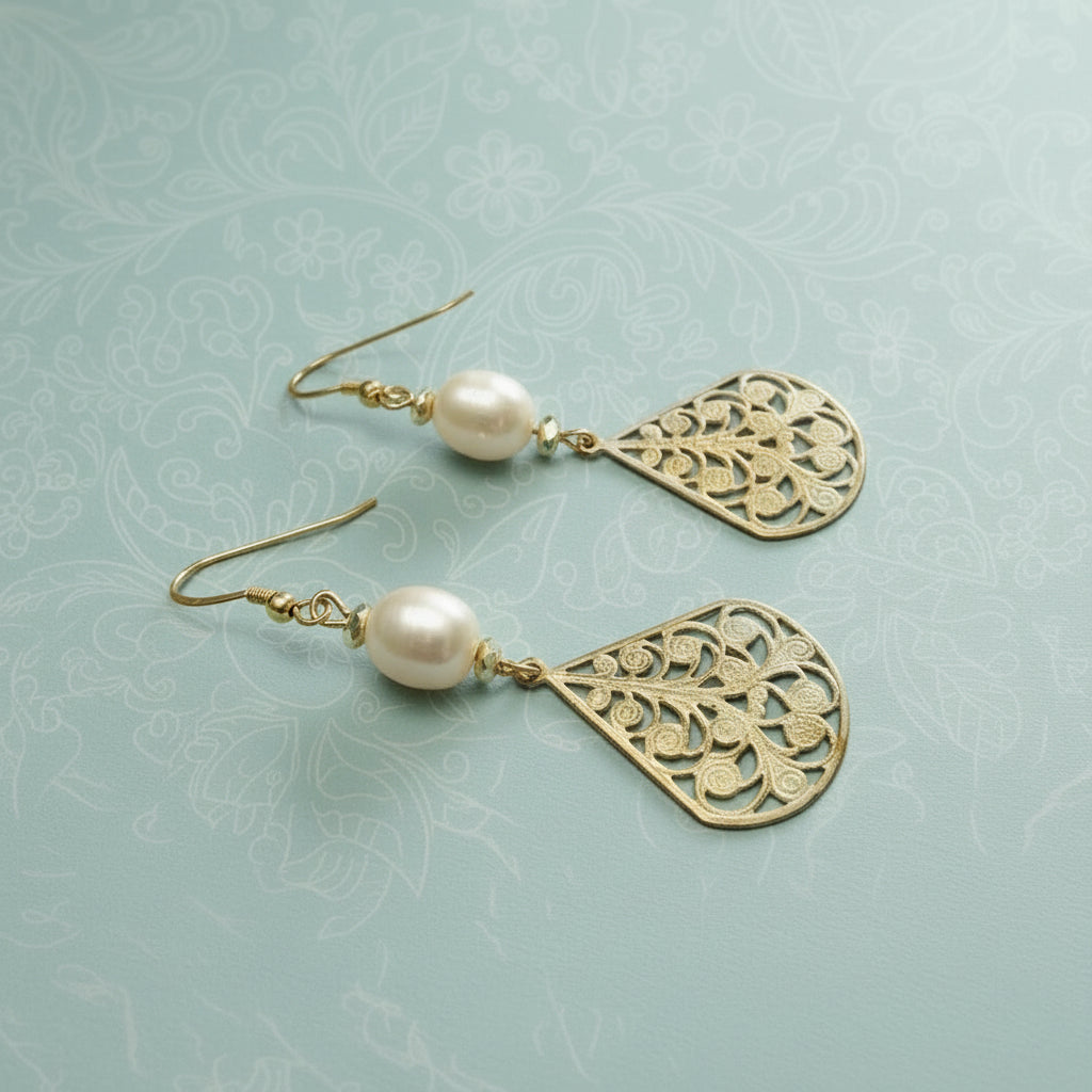 Earrings | Freshwater Potato Pearls | Pearly Finish | Modified Teardrop | 2.5"