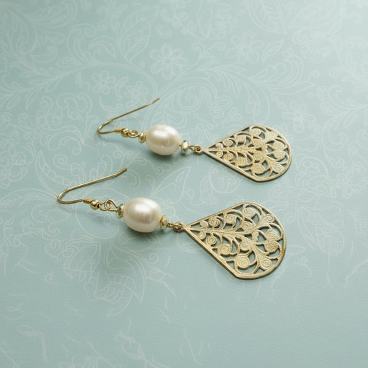 Earrings | Freshwater Potato Pearls | Pearly Finish | Modified Teardrop | 2.5"