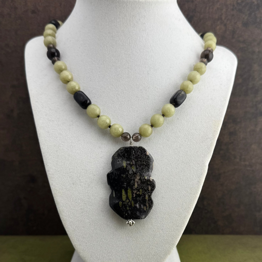 Green Jade | Smokey Quartz | Speckled Ocean Jasper | Pendant 23"