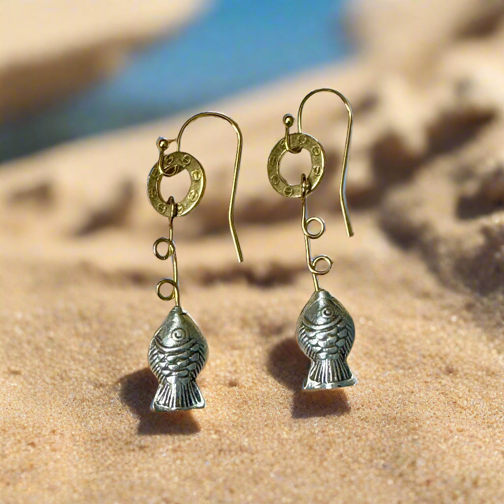 Unique Silver Fish Earring 2"