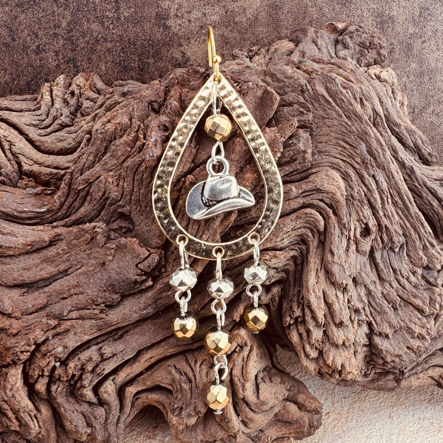 Southwest Chandelier Earrings with Cowboy Hat Charms 3.5"