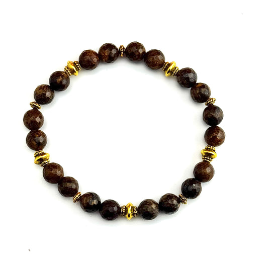 Bracelet | Brown Bronzite | Brass Decorative Beads | Stretch