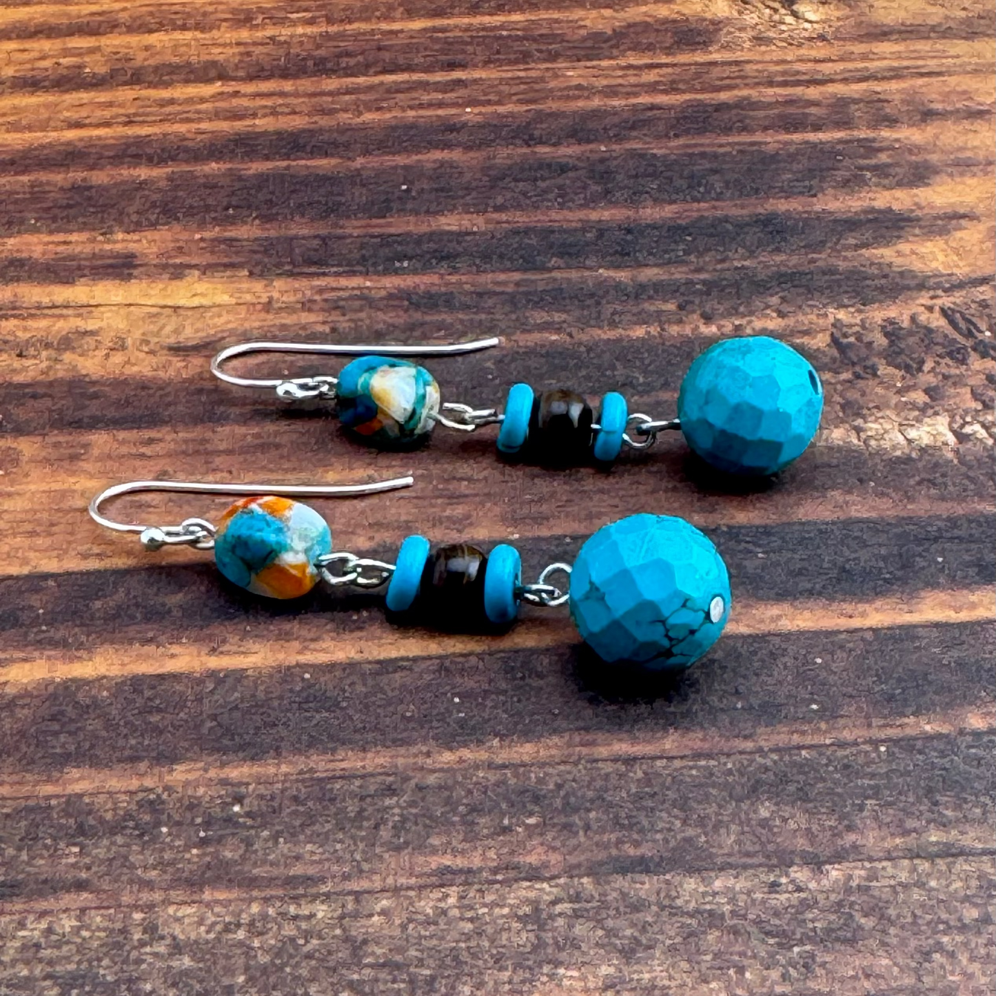 Turquoise & Spiky Oyster Earrings 2.25”