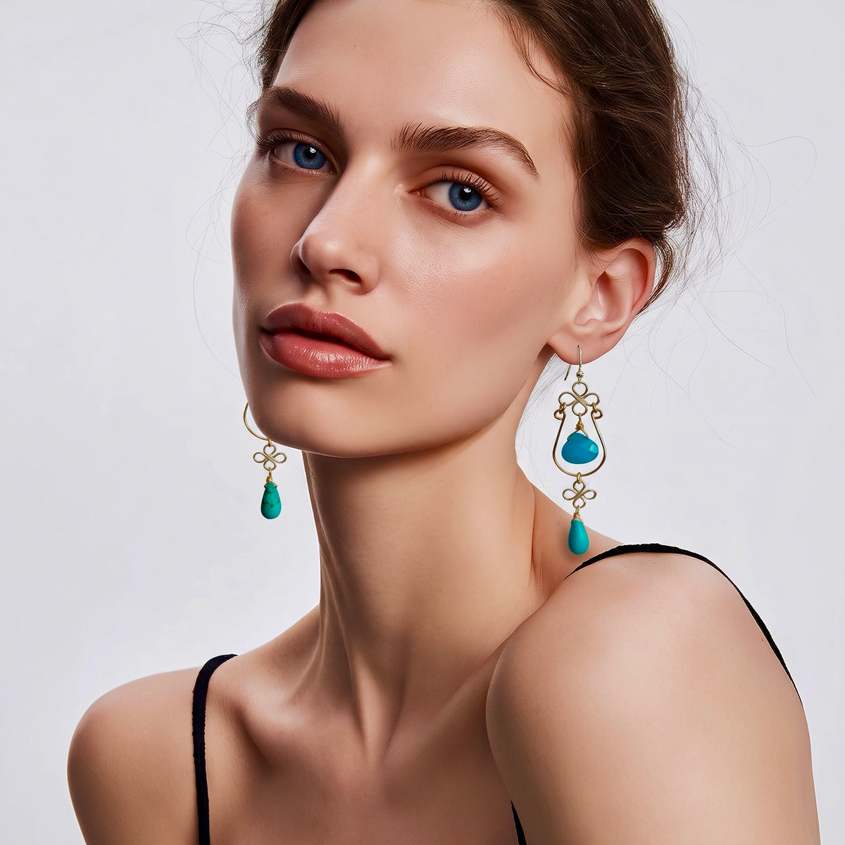 Magnesite Turquoise Chandelier Earrings with Mixed Metals | 3.5"