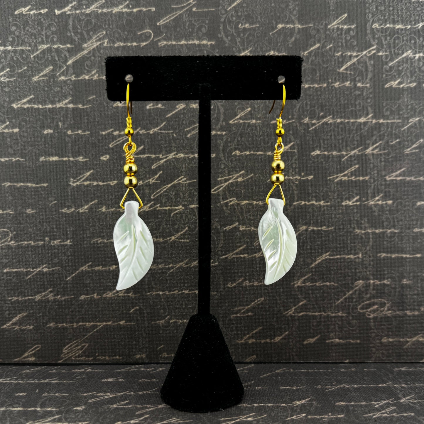 Mother of Pearl Leaf Earrings 3”