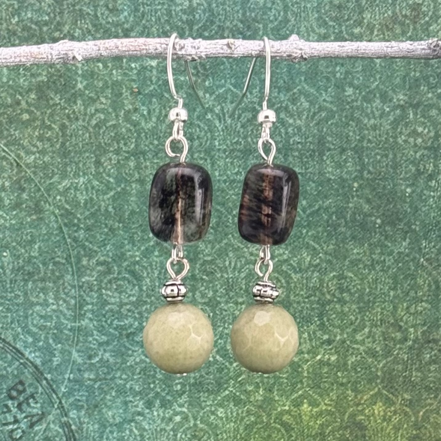 Green Jade Dangle Earrings 2”