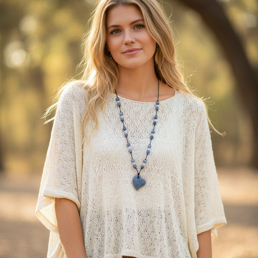 Blue Sodalite Leather Necklace | Blue Aventurine Heart Pendant | 18”