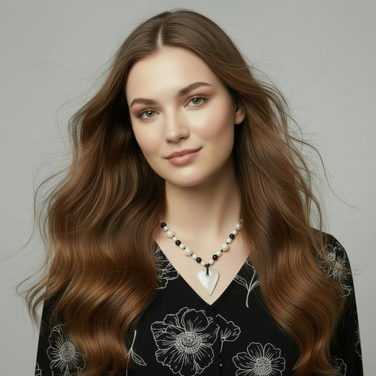 Necklace | Waxed Cording | Heart | Quartz Heart | Misty Agate | Black Onyx | 23"