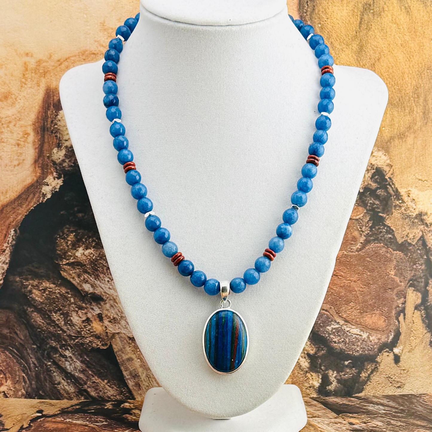 Rainbow Calsilica Pendant Necklace 16.5” 2”Ext