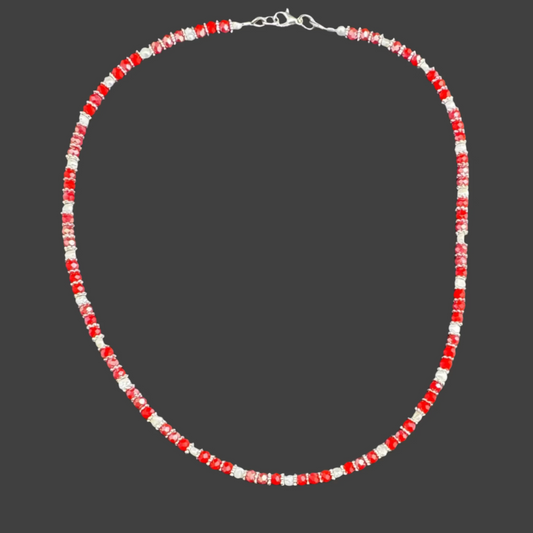 Red and White Minimalist Necklace 16"