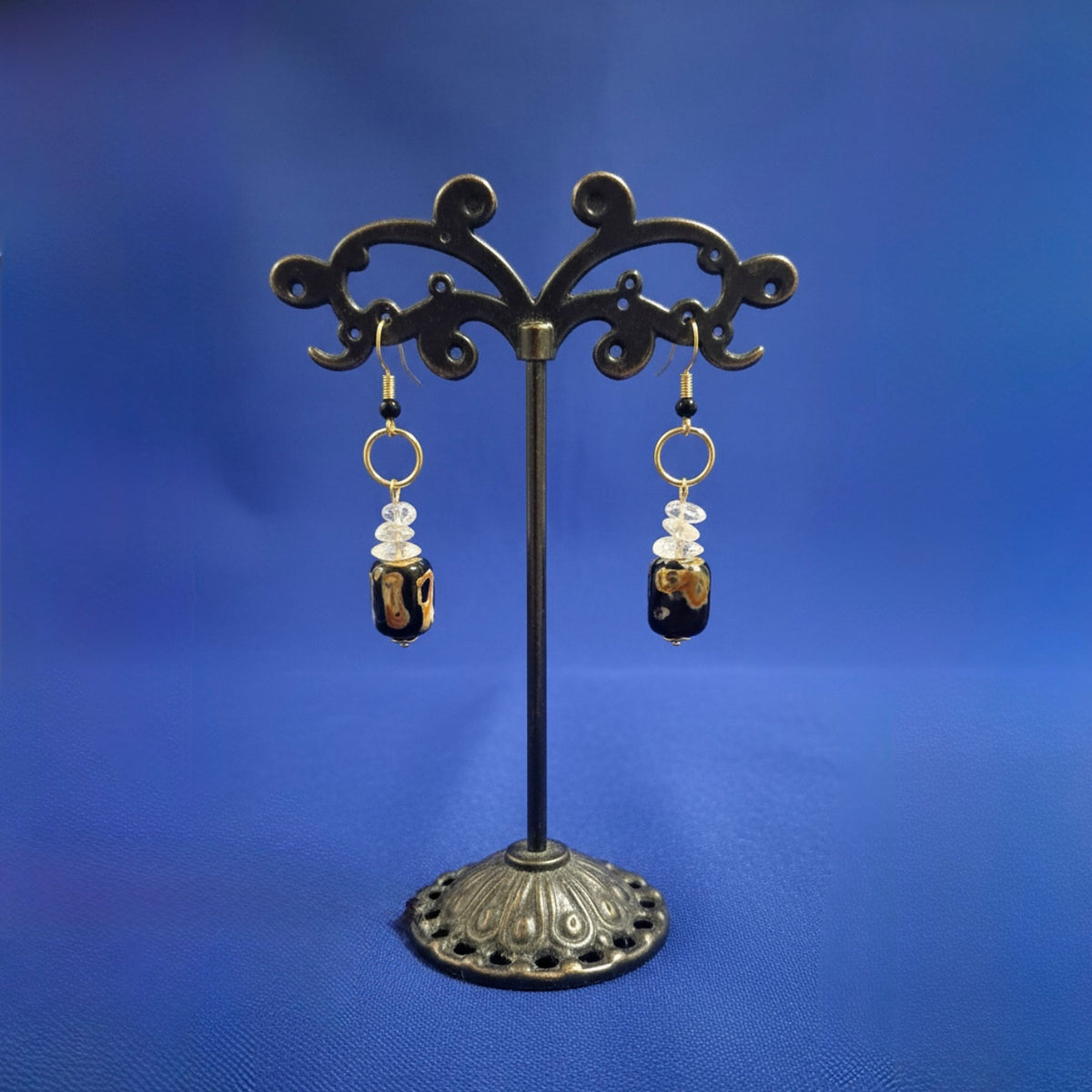 Black Peanut Obsidian Earrings with Citrine Chips | 2.25”