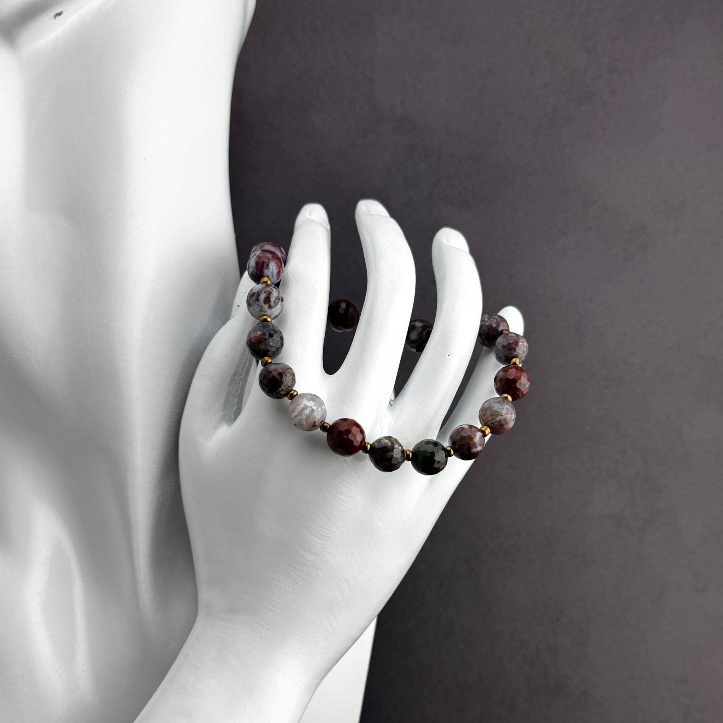 Bracelet | Red Lightning Agate Gemstones | Bronze Seed Beads | Stretch