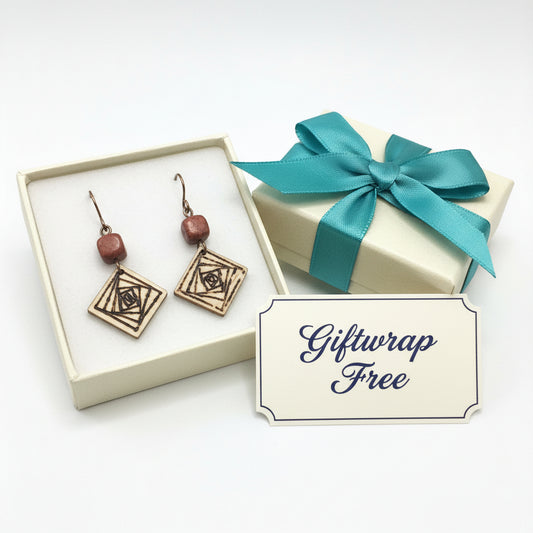 Earrings | Square Shaped | Zentangled Lines | Wood-burned | Small Size | Red Jasper || 1.5"