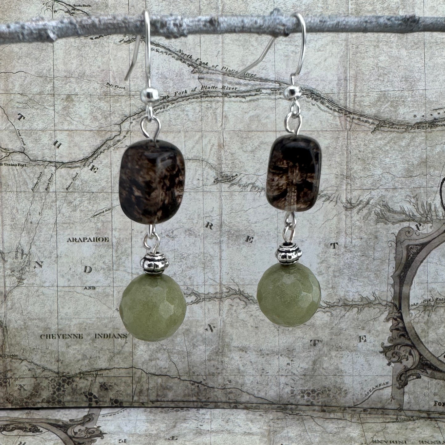 Green Jade Dangle Earrings 2”