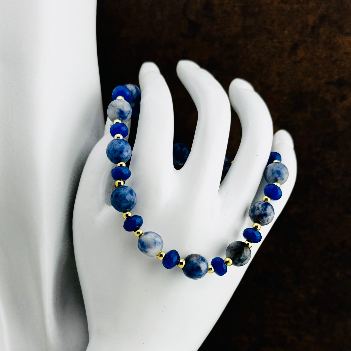 Bracelet | Blue Sodalite Gemstones| Blue Glass Rondells |18K Gold-filled Beads