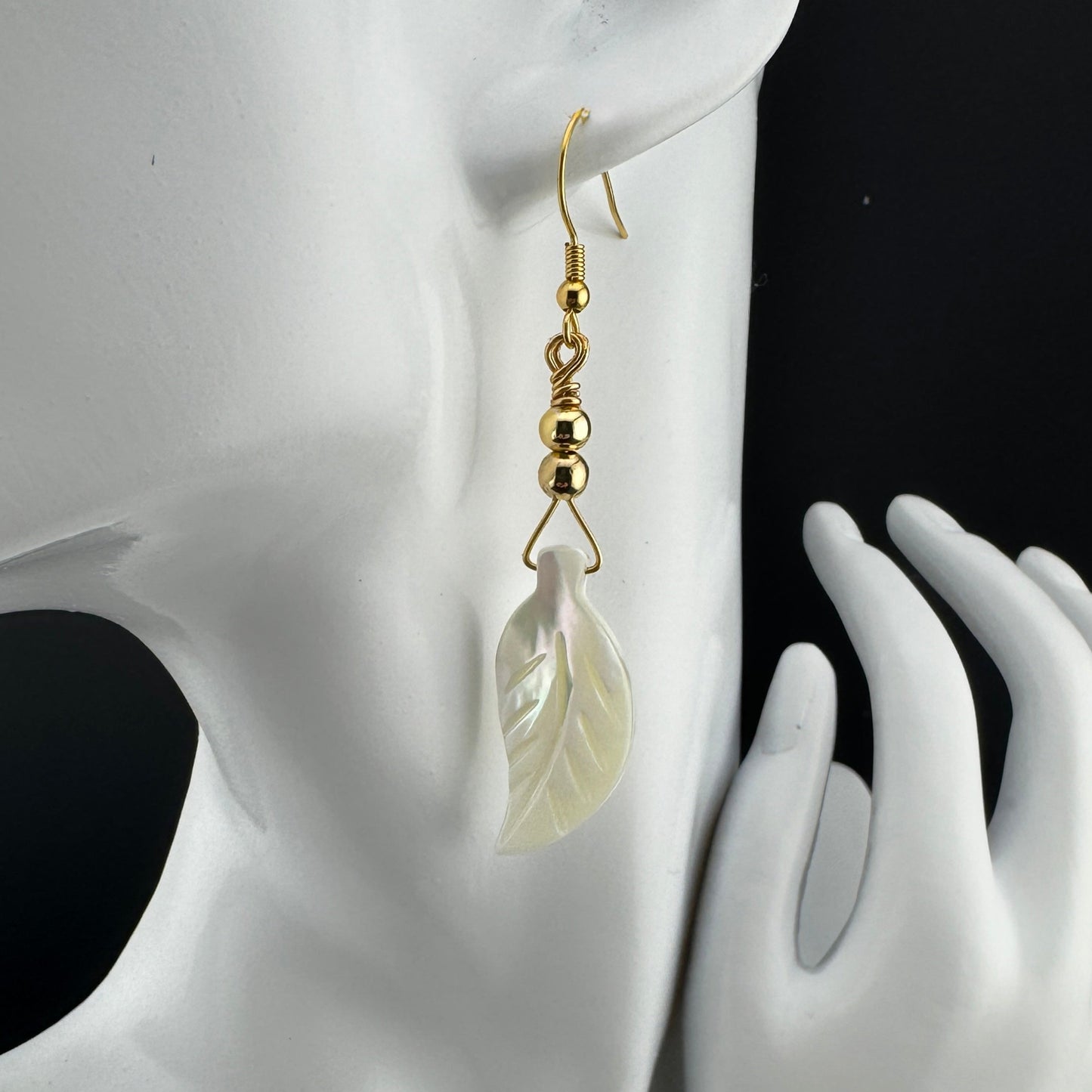 Mother of Pearl Leaf Earrings 3”