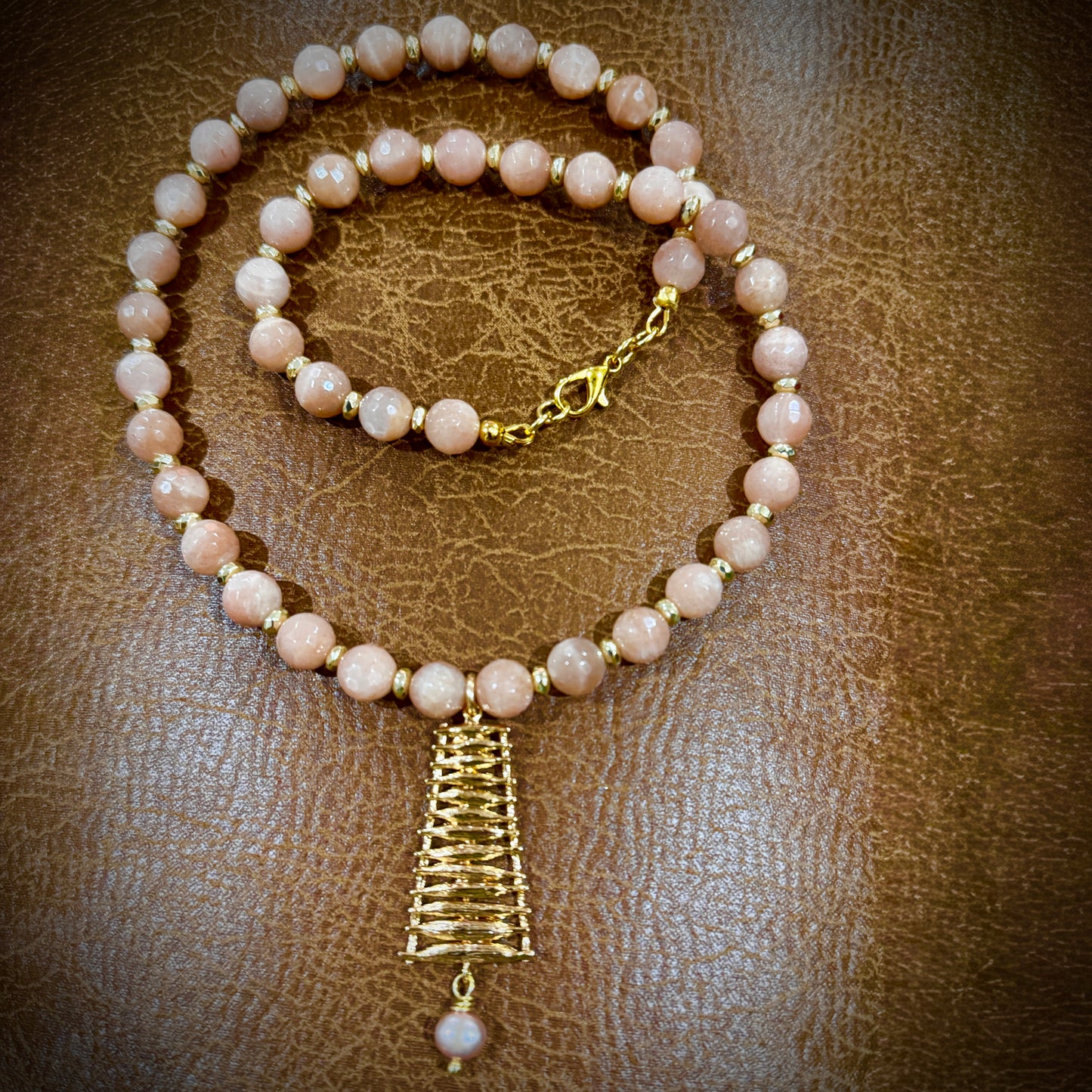 Blush Moonstone Necklace with Pendant 18"